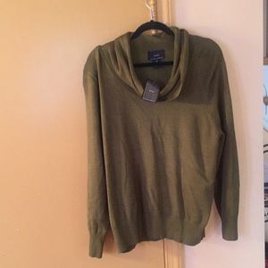 Olive Green Pullover Sweater with Cowl Neck